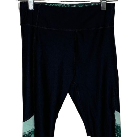 Under Armour HeatGear Compression Cropped Leggings Black Green Small - Picture 2 of 10